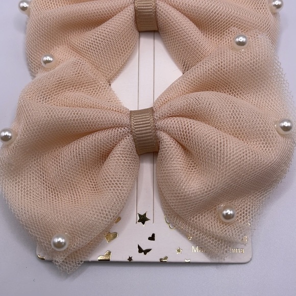 2 PK - Tan Pearl Hair Bows - Picture 4 of 8